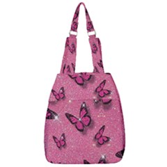 Pink Glitter Butterfly Center Zip Backpack by Modalart