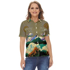 Surreal Art Psychadelic Mountain Women s Short Sleeve Double Pocket Shirt