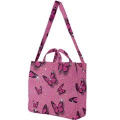 Pink Glitter Butterfly Square Shoulder Tote Bag by Modalart