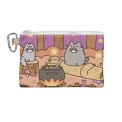 Pusheen Cute Fall The Cat Canvas Cosmetic Bag (medium) by Modalart