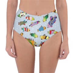 Fish Ocean Sea Water Diving Blue Reversible High-waist Bikini Bottoms by Modalart