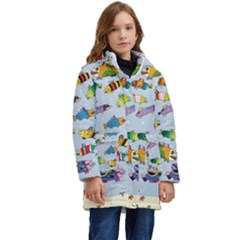 Fish Ocean Sea Water Diving Blue Kids  Hooded Longline Puffer Jacket by Modalart