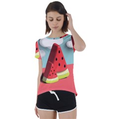 Watermelon Fruit Short Sleeve Open Back T-shirt by Modalart
