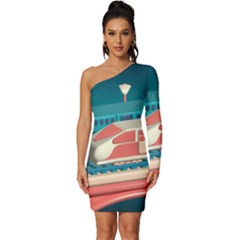 Bridge Transportation Train Toys Long Sleeve One Shoulder Mini Dress by Modalart