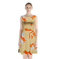 Gold Fish Seamless Pattern Background Sleeveless Waist Tie Chiffon Dress by Bedest