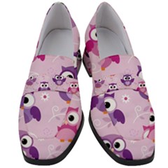 Seamless Cute Colourfull Owl Kids Pattern Women s Chunky Heel Loafers by Bedest