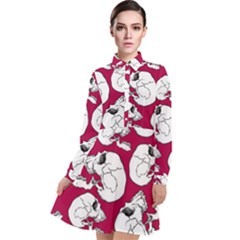 Terrible Frightening Seamless Pattern With Skull Long Sleeve Chiffon Shirt Dress by Bedest