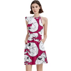 Terrible Frightening Seamless Pattern With Skull Cocktail Party Halter Sleeveless Dress With Pockets by Bedest