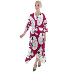 Terrible Frightening Seamless Pattern With Skull Quarter Sleeve Wrap Front Maxi Dress by Bedest
