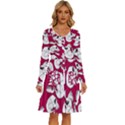 Terrible Frightening Seamless Pattern With Skull Long Sleeve Dress With Pocket View1