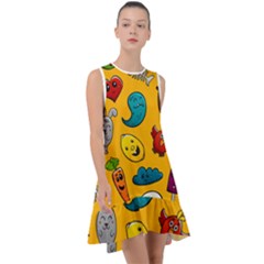 Graffiti Characters Seamless Ornament Frill Swing Dress