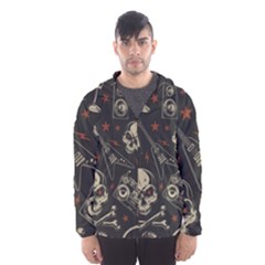 Grunge Seamless Pattern With Skulls Men s Hooded Windbreaker by Bedest