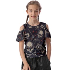 Grunge Seamless Pattern With Skulls Kids  Butterfly Cutout T-shirt by Bedest