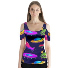 Space Pattern Butterfly Sleeve Cutout T-shirt 