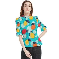 Pop Art Style Citrus Seamless Pattern Frill Neck Blouse