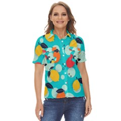 Pop Art Style Citrus Seamless Pattern Women s Short Sleeve Double Pocket Shirt