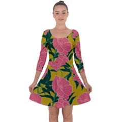 Pink Flower Seamless Pattern Quarter Sleeve Skater Dress by Bedest