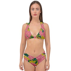 Pink Flower Seamless Pattern Double Strap Halter Bikini Set by Bedest