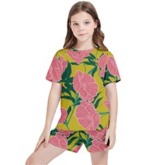 Pink Flower Seamless Pattern Kids  T-shirt And Sports Shorts Set by Bedest