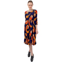 Space Patterns Pattern Ruffle End Midi Chiffon Dress