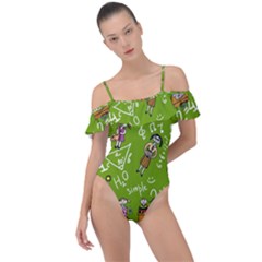 Seamless Pattern With Kids Frill Detail One Piece Swimsuit