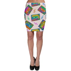Seamless Pattern With Colorful Cassettes Hippie Style Doodle Musical Texture Wrapping Fabric Vector Bodycon Skirt