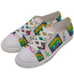 Seamless Pattern With Colorful Cassettes Hippie Style Doodle Musical Texture Wrapping Fabric Vector Women s Low Top Canvas Sneakers