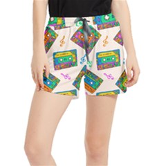 Seamless Pattern With Colorful Cassettes Hippie Style Doodle Musical Texture Wrapping Fabric Vector Women s Runner Shorts