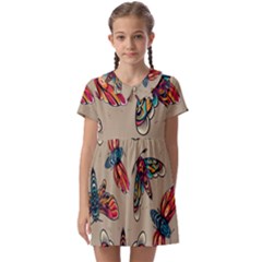 Tattoos Colorful Seamless Pattern Kids  Asymmetric Collar Dress by Bedest
