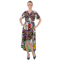 Hip Hop Background Front Wrap High Low Dress