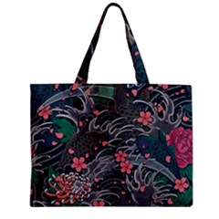 Japanese Wave Koi Illustration Seamless Pattern Zipper Mini Tote Bag by Bedest
