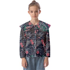 Japanese Wave Koi Illustration Seamless Pattern Kids  Peter Pan Collar Blouse by Bedest