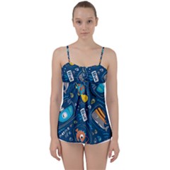 Seamless Pattern Vector Submarine With Sea Animals Cartoon Babydoll Tankini Top by Bedest