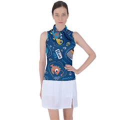 Seamless Pattern Vector Submarine With Sea Animals Cartoon Women s Sleeveless Polo T-shirt by Bedest