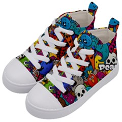 Graffiti Characters Seamless Pattern Kids  Mid-top Canvas Sneakers by Bedest