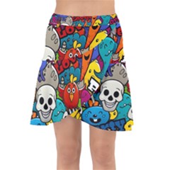 Graffiti Characters Seamless Pattern Wrap Front Skirt by Bedest