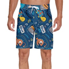 Seamless Pattern Vector Submarine With Sea Animals Cartoon Men s Beach Shorts