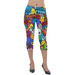 Graffiti Characters Seamless Pattern Lightweight Velour Capri Leggings  by Bedest