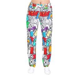 Graffity Characters Seamless Pattern Art Women Velvet Drawstring Pants