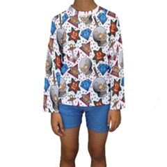 Full Color Flash Tattoo Patterns Kids  Long Sleeve Swimwear