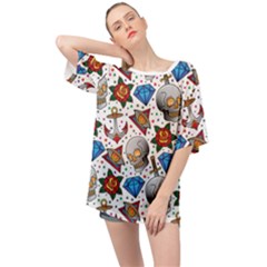 Full Color Flash Tattoo Patterns Oversized Chiffon Top