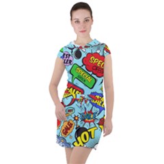 Comic Bubbles Seamless Pattern Drawstring Hooded Dress