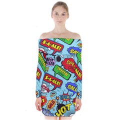 Comic Bubbles Seamless Pattern Long Sleeve Off Shoulder Dress by Bedest