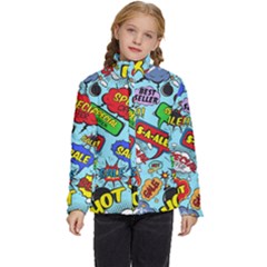 Comic Bubbles Seamless Pattern Kids  Puffer Bubble Jacket Coat by Bedest
