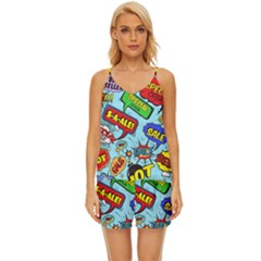 Comic Bubbles Seamless Pattern V-neck Satin Pajamas Set