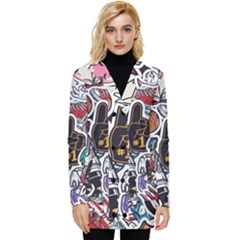 Vintage College Colorful Seamless Pattern Button Up Hooded Coat  by Bedest