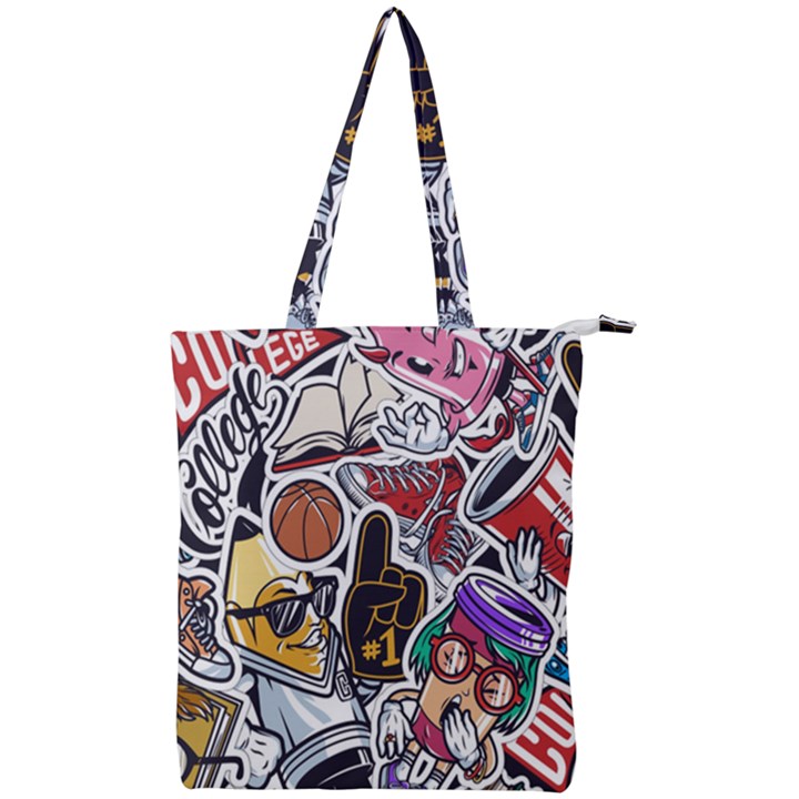 Vintage College Colorful Seamless Pattern Double Zip Up Tote Bag