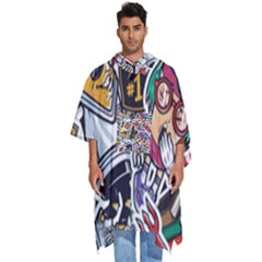 Vintage College Colorful Seamless Pattern Men s Hooded Rain Ponchos by Bedest