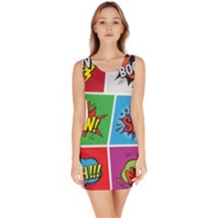 Pop Art Comic Vector Speech Cartoon Bubbles Popart Style With Humor Text Boom Bang Bubbling Expressi Bodycon Dress by Bedest