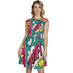 Comic Colorful Seamless Pattern Cap Sleeve High Waist Dress by Bedest